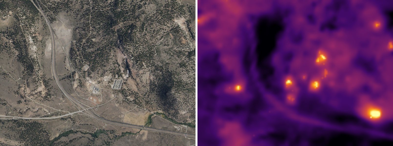 Aerial view and Landsat thermal view of Casa Diablo Hot Springs And Geyser