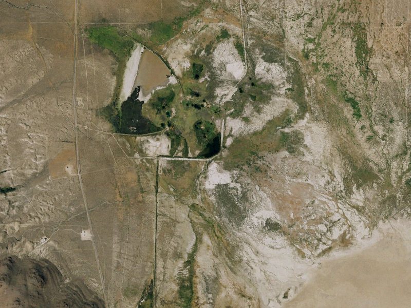 Aerial view of the ground around Fly Ranch (Wards) Hot Springs