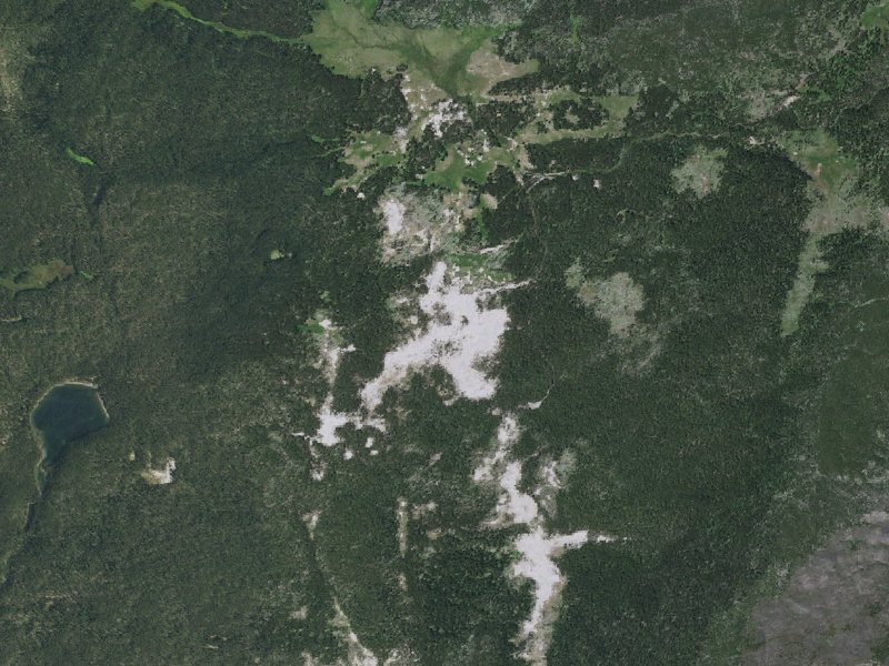 Aerial view of the ground around Hot Springs East Of Mary Lake