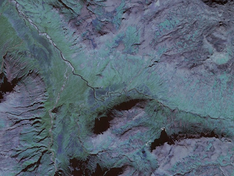 Aerial view of the ground around Hot Springs Near Geyser Bight