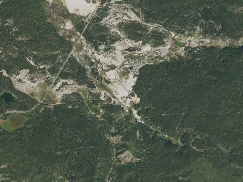 Aerial view of the ground around White Dome Geyser, Surprise Pool