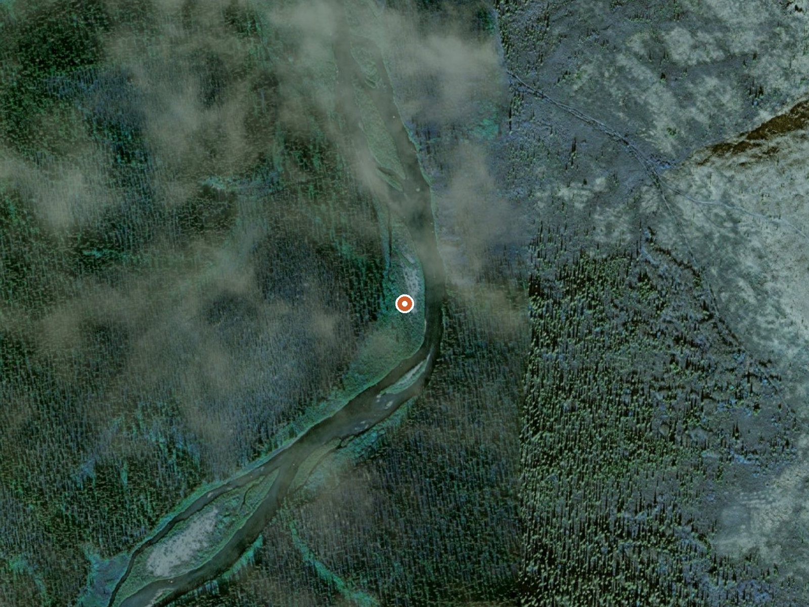 Aerial view of the ground around Hot Spring Near Kwiniuk River
