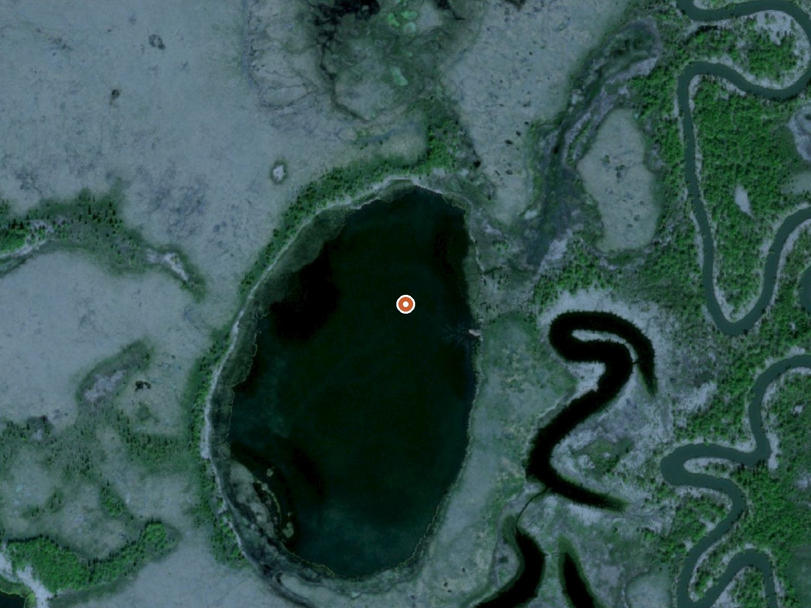 Aerial view of the ground around Hot Spring Near Tuluksak River
