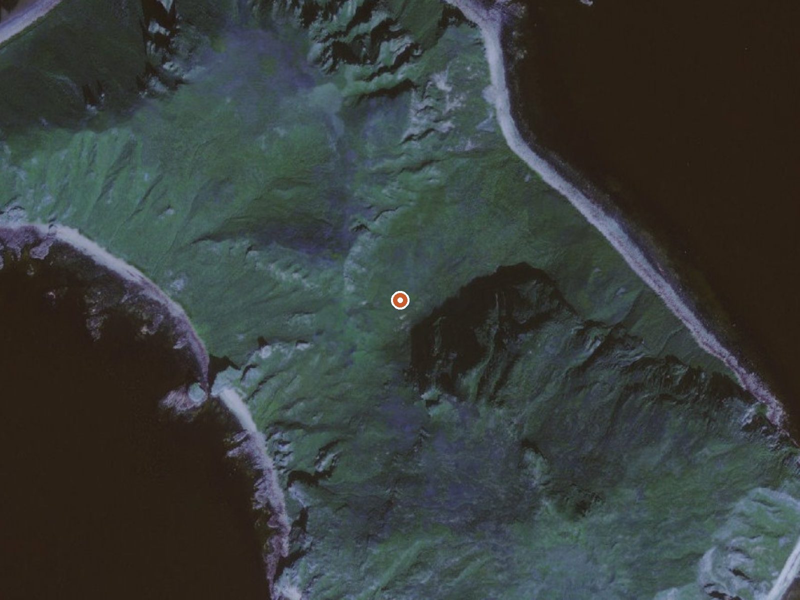 Aerial view of the ground around Hot Spring On Amagat Island