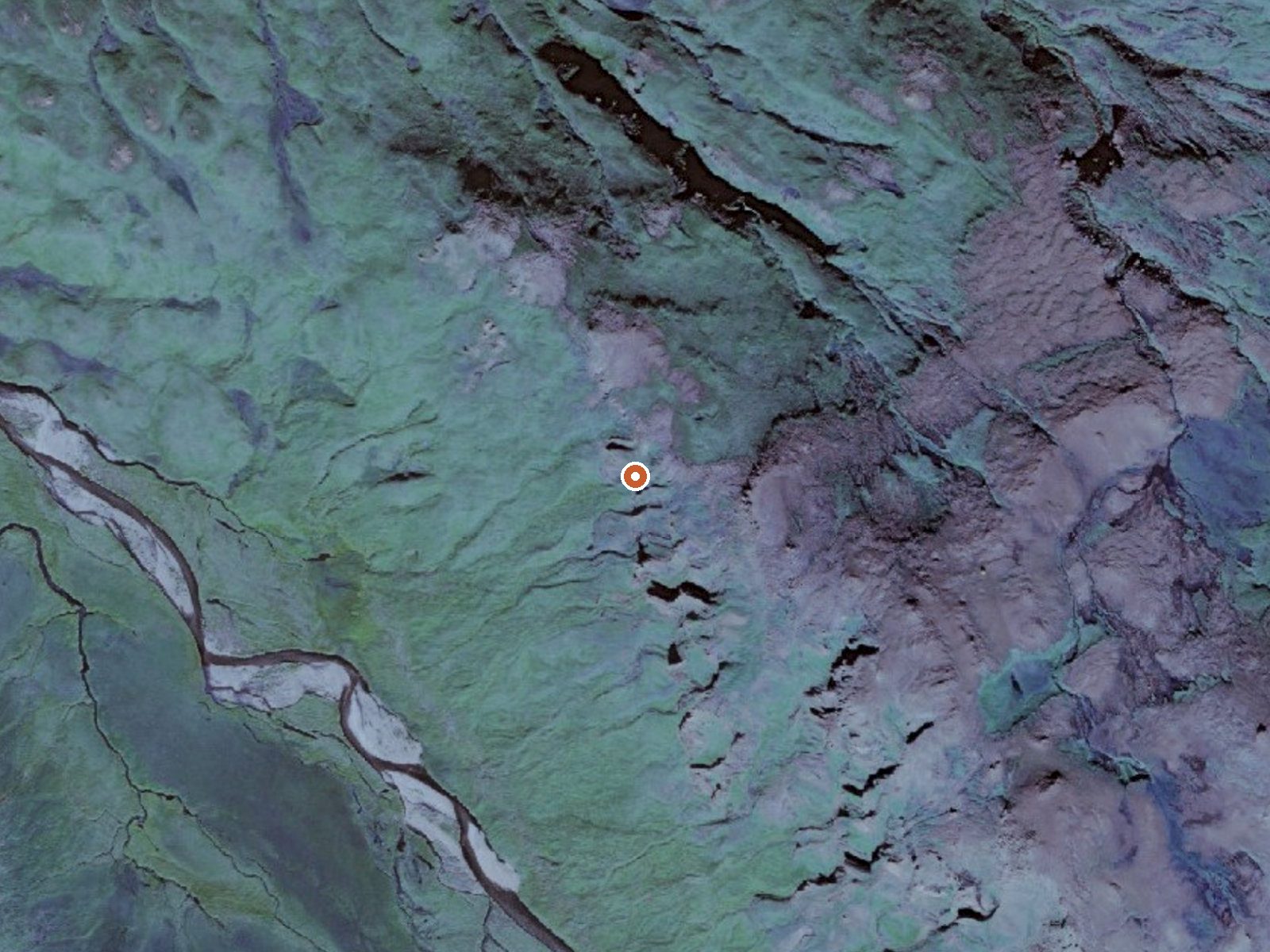 Aerial view of the ground around Hot Springs Near Geyser Bight