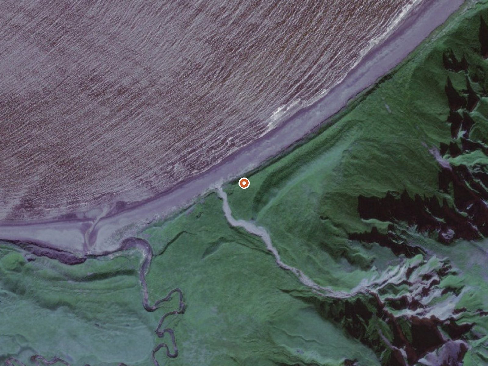 Aerial view of the ground around Hot Springs Near Hot Springs Cove