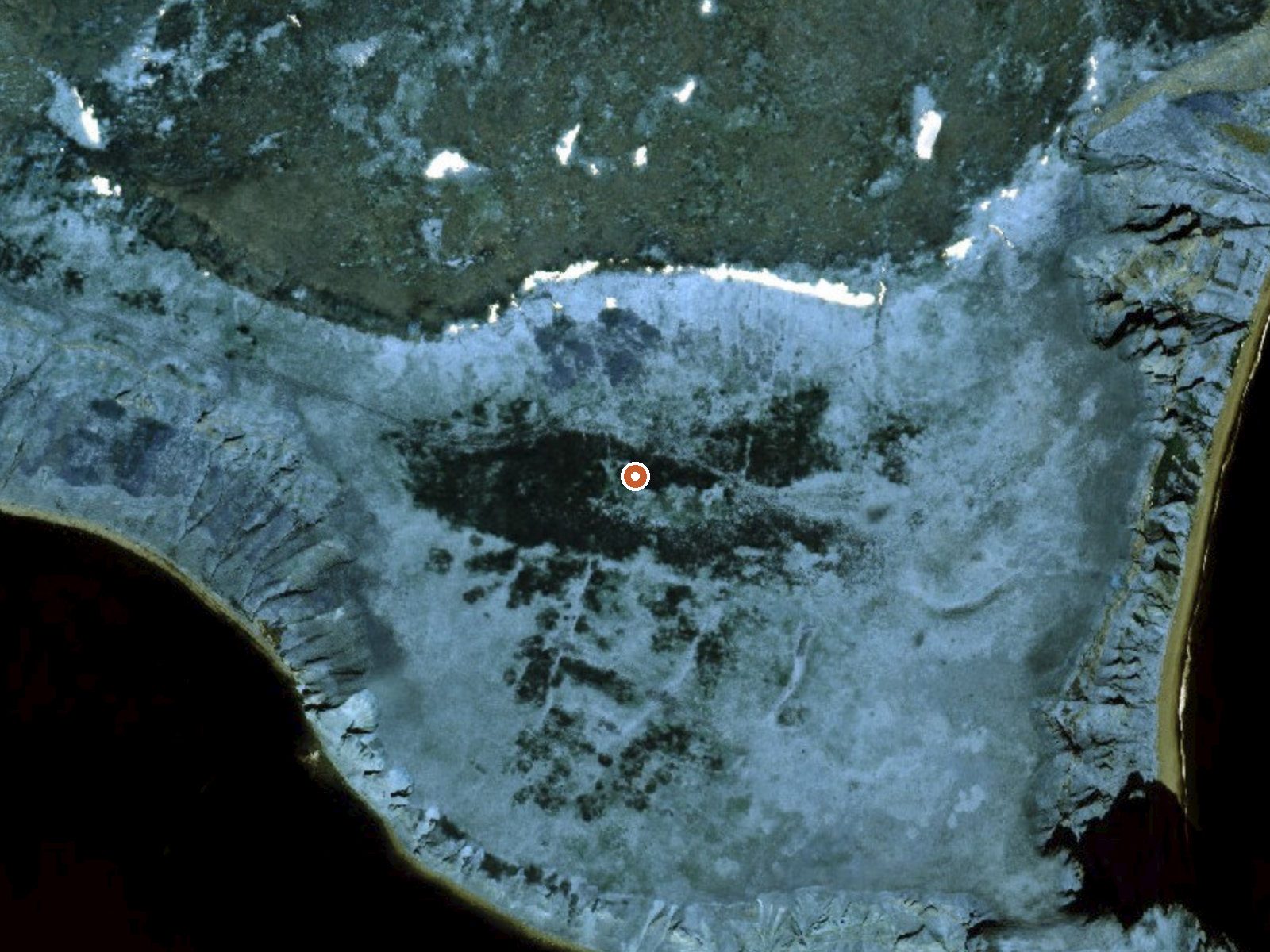 Aerial view of the ground around Hot Springs On Akun Island