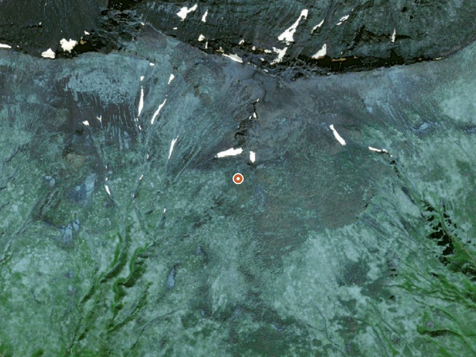 Aerial view of the ground around Akutan Hot Springs