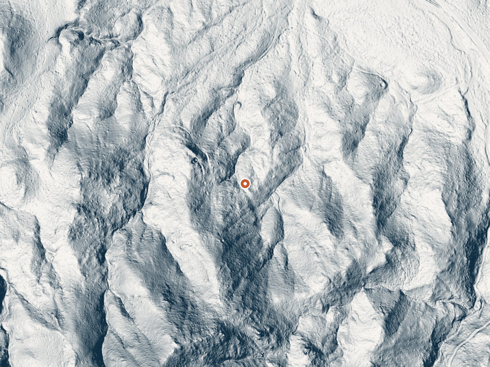LiDAR bare-earth view of the same ground around Frost Mine Spring