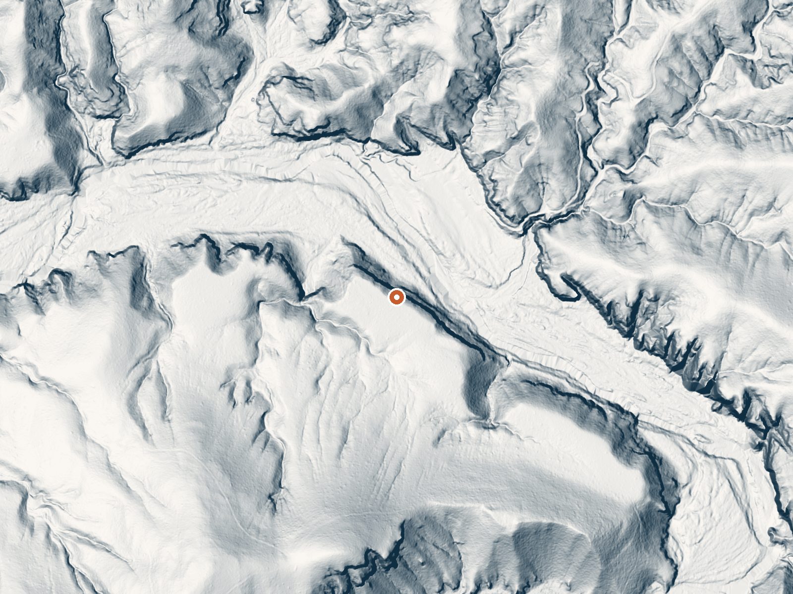 LiDAR bare-earth view of the same ground around Gillard Hot Springs
