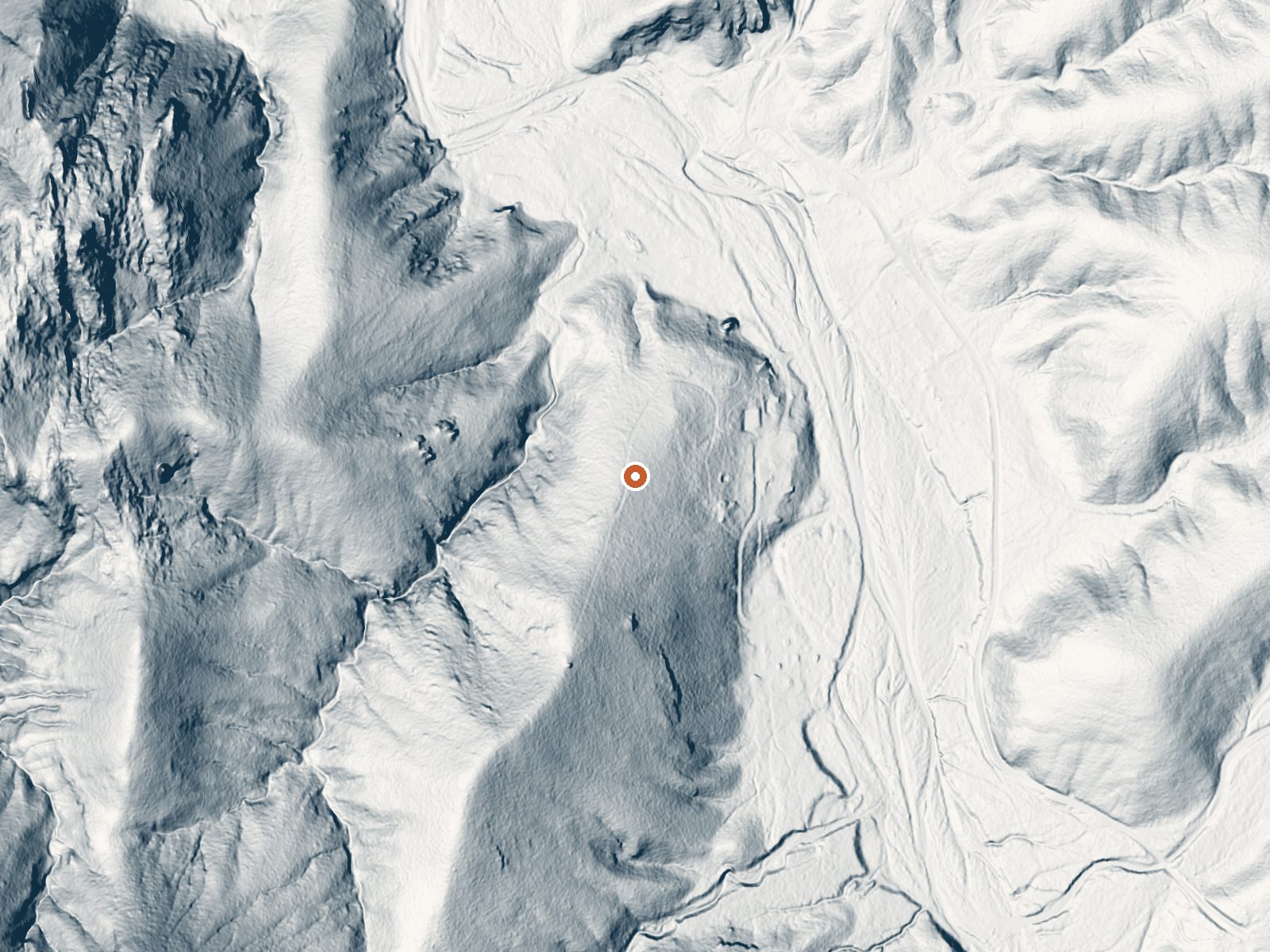 LiDAR bare-earth view of the same ground around Hookers Hot Springs