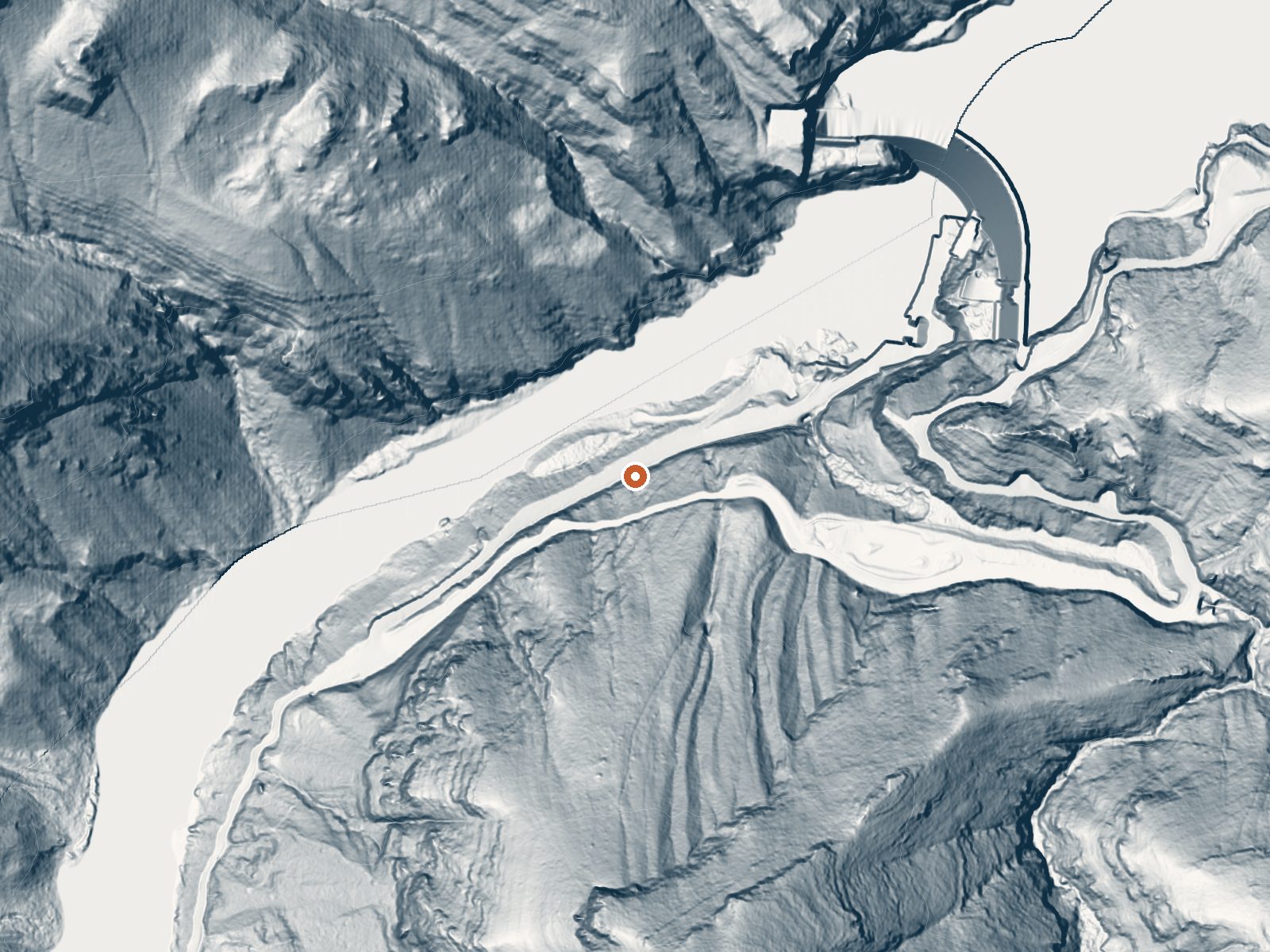 LiDAR bare-earth view of the same ground around Roosevelt Dam Springs
