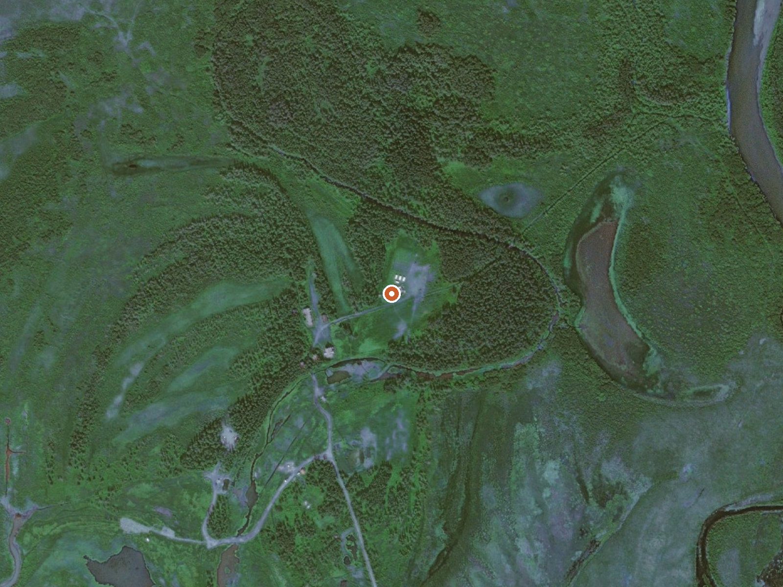 Aerial view of the ground around Pilgrim Springs