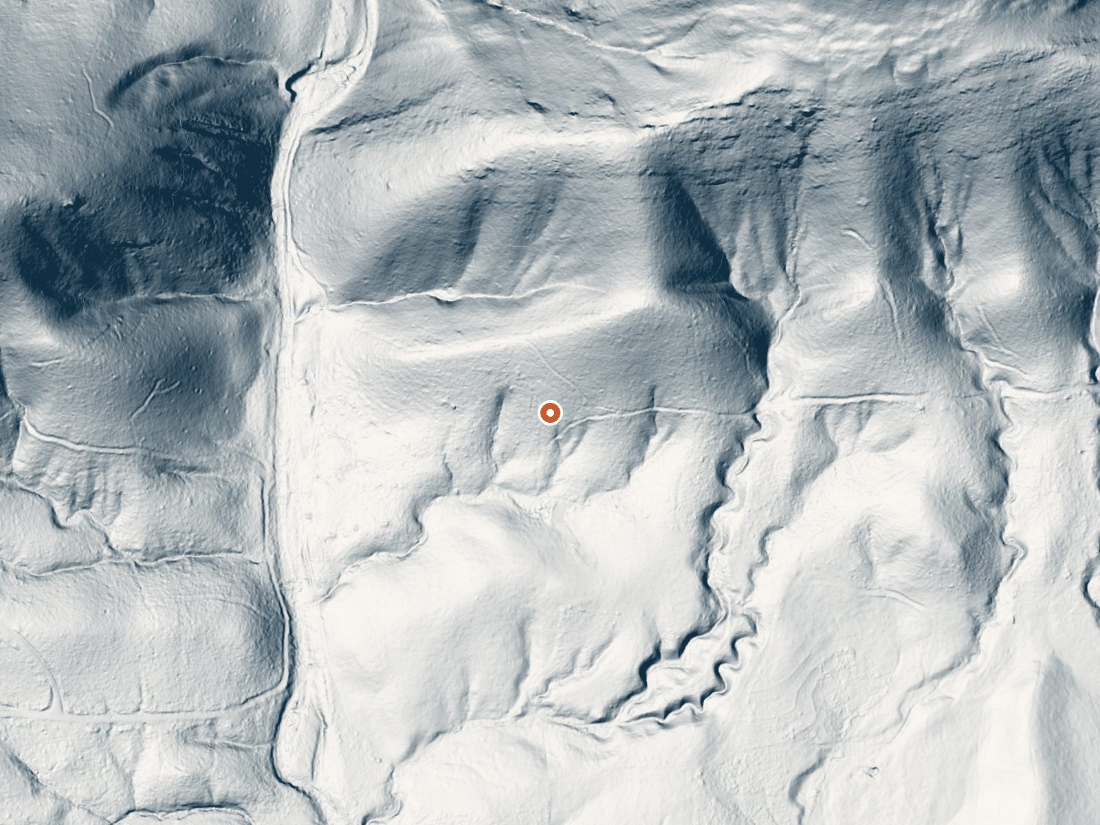 LiDAR bare-earth view of the same ground around Spring On Redland Mountain
