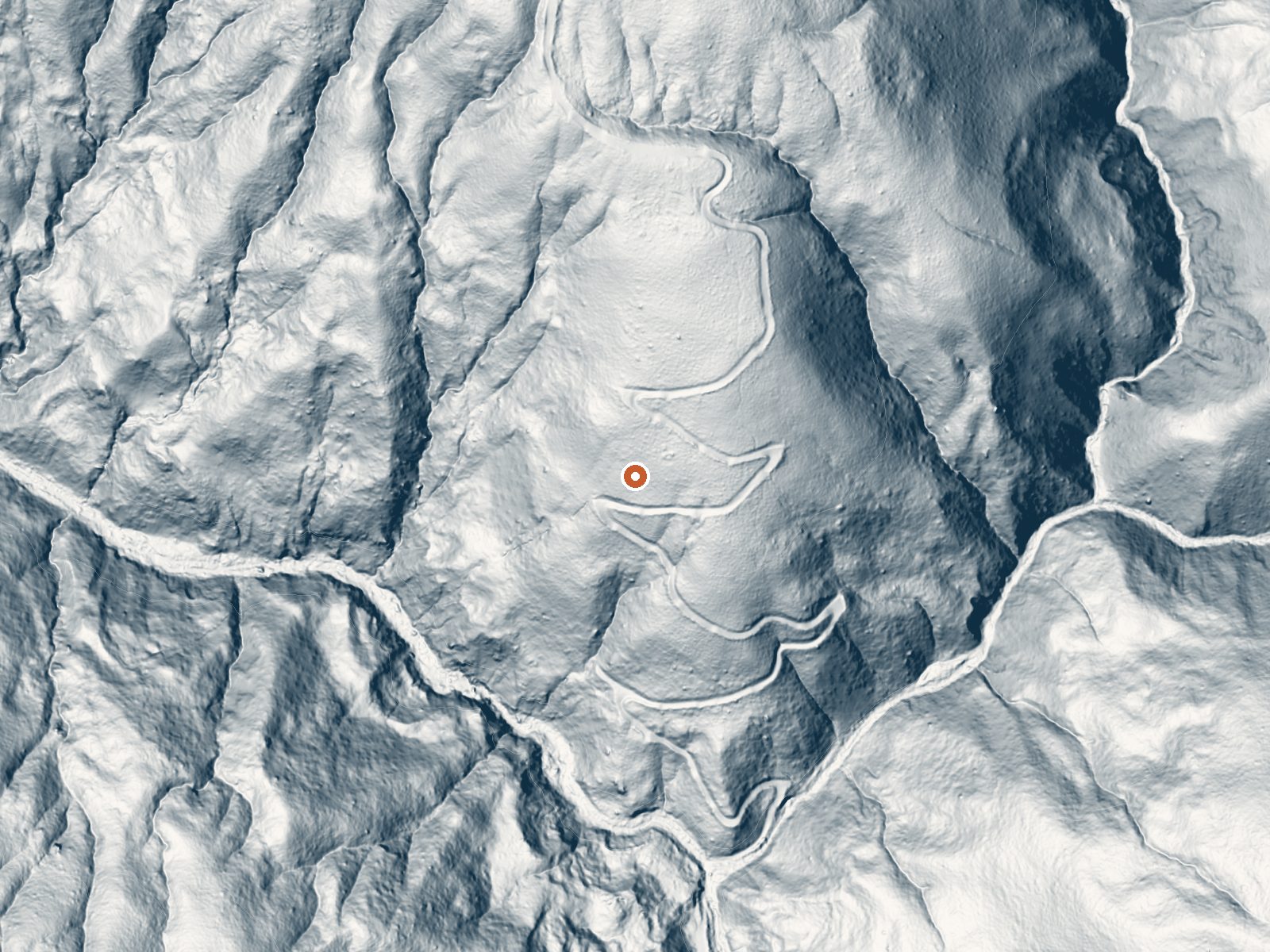 LiDAR bare-earth view of the same ground around Crabtree Hot Springs