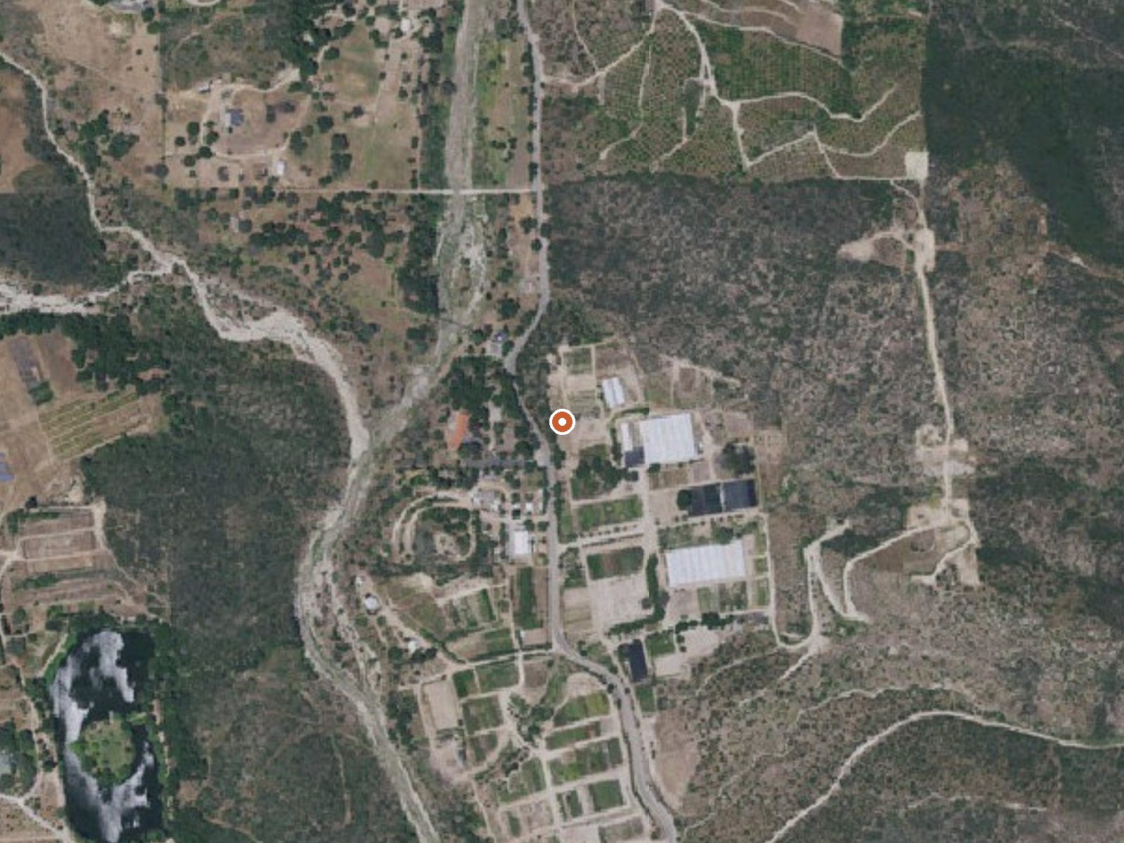 Aerial view of the ground around De Luz Warm Springs
