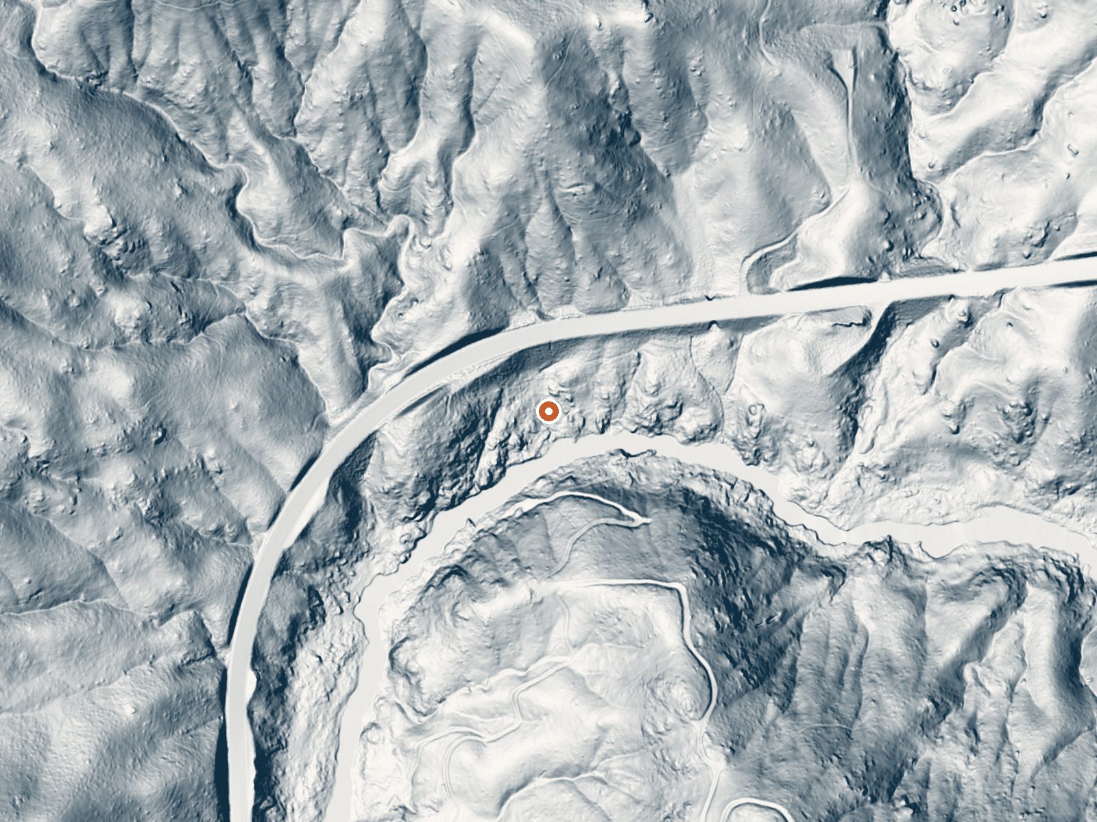 LiDAR bare-earth view of the same ground around Delonegha Hot Springs