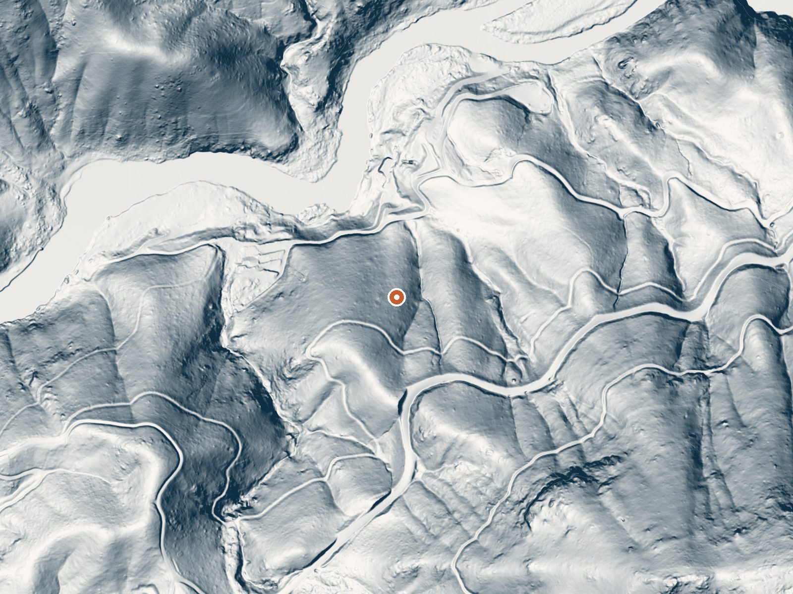 LiDAR bare-earth view of the same ground around Democrat Hot Springs
