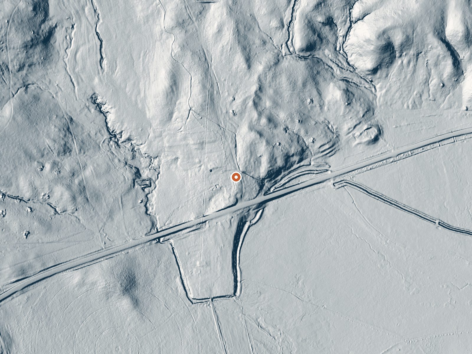 LiDAR bare-earth view of the same ground around Essex Springs
