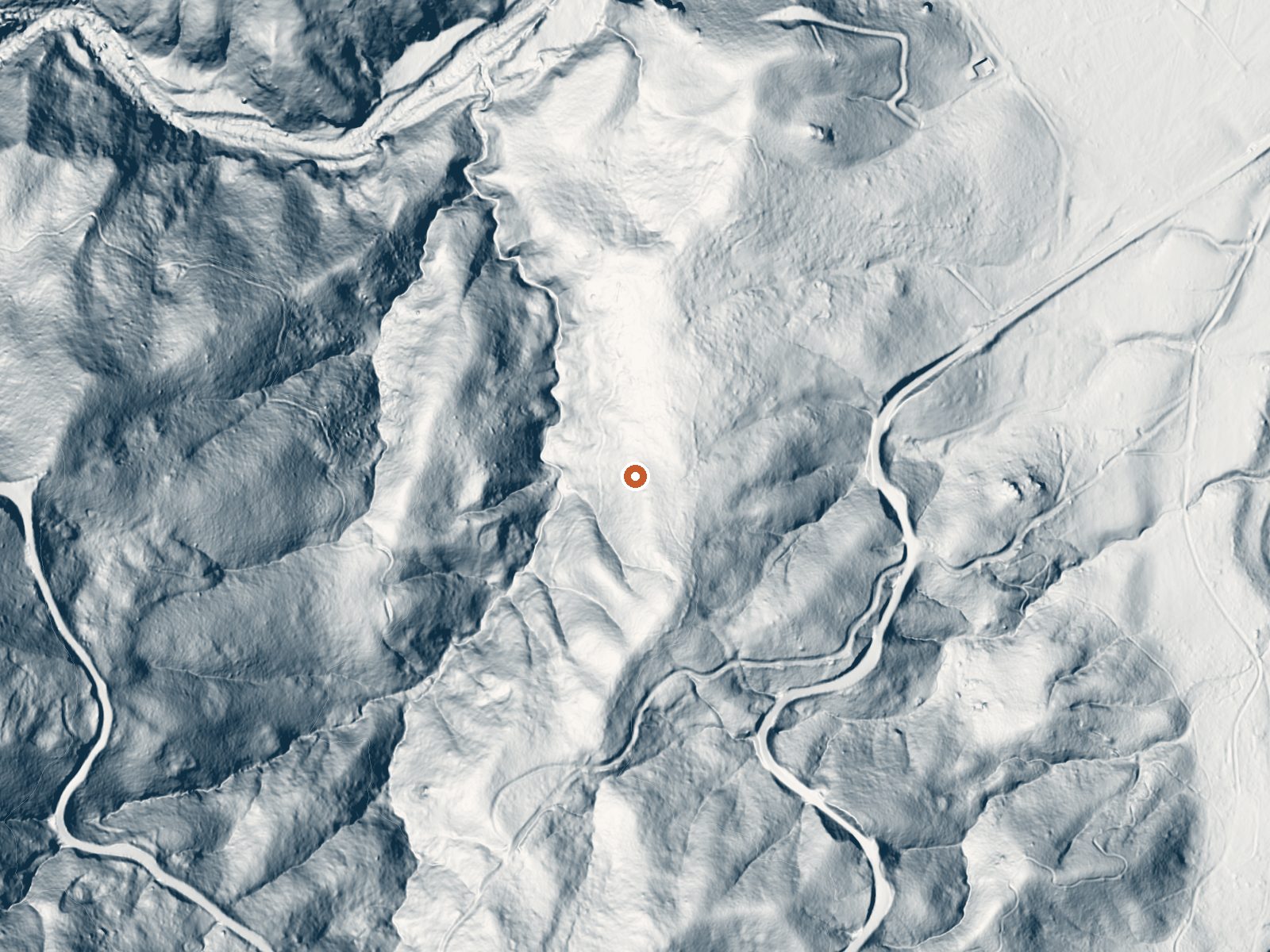 LiDAR bare-earth view of the same ground around Fouts Springs