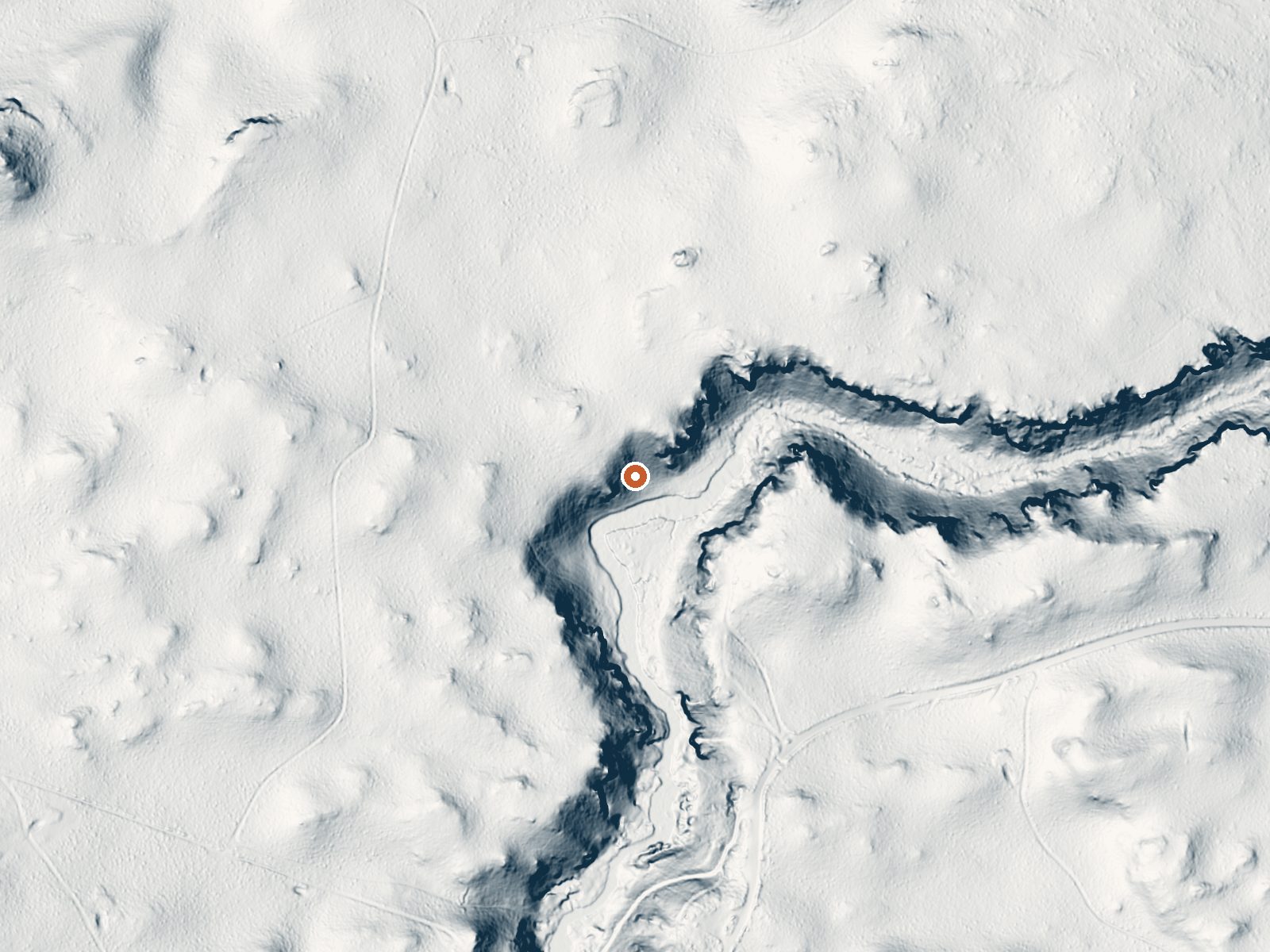 LiDAR bare-earth view of the same ground around Hot Creek Gorge Springs