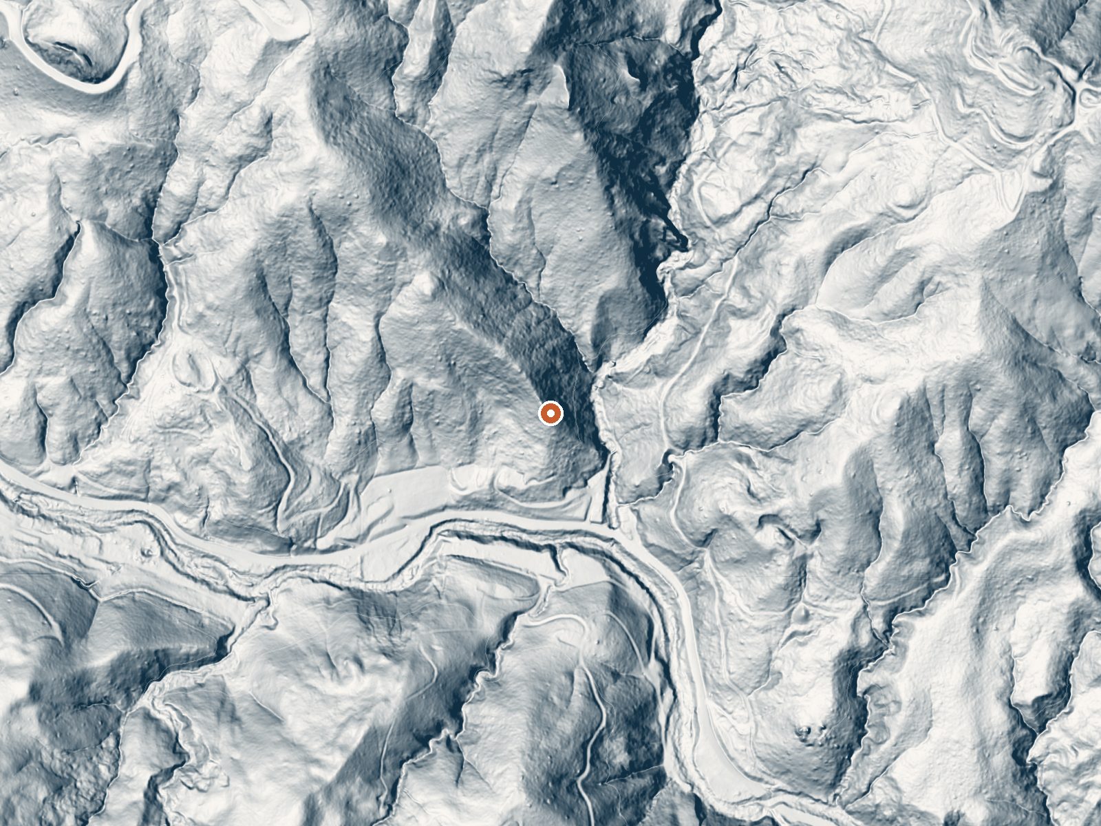LiDAR bare-earth view of the same ground around Bad Creek Spring