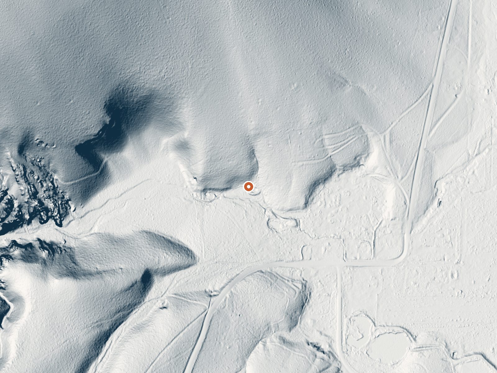 LiDAR bare-earth view of the same ground around Benton Hot Springs