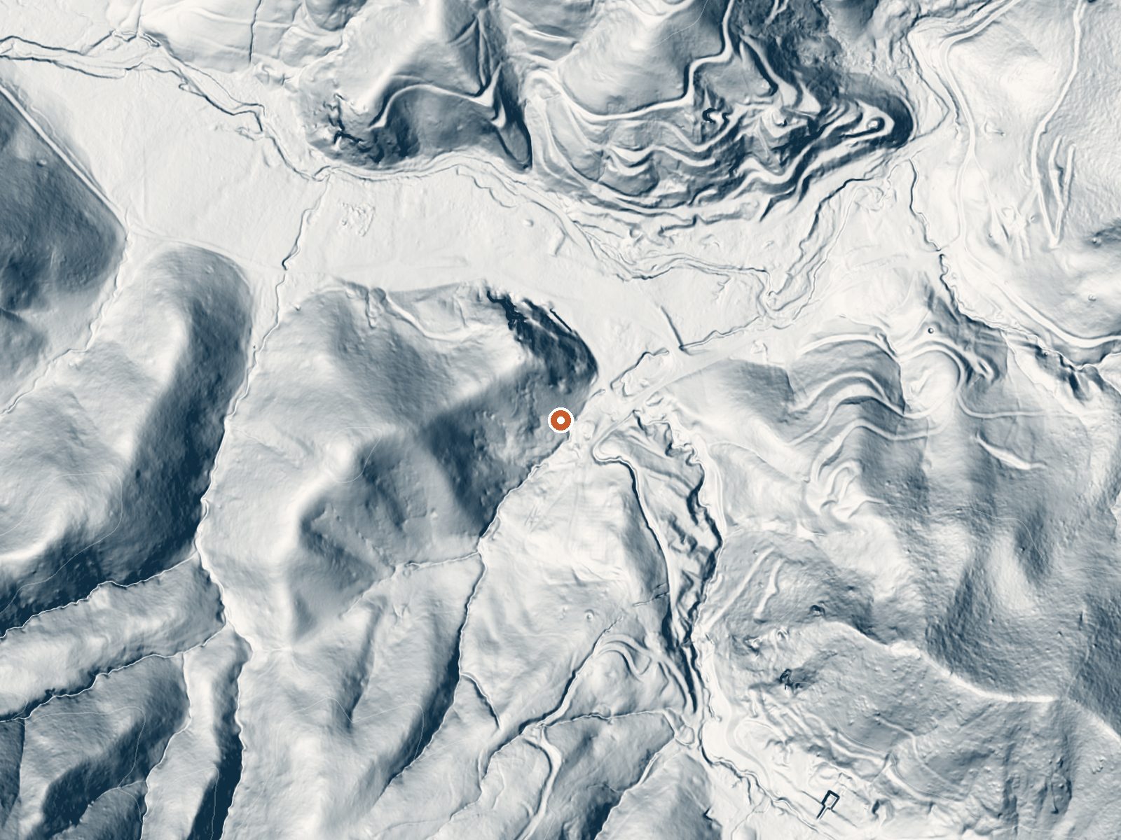 LiDAR bare-earth view of the same ground around Blank Spring, Manzanita Mine Sprs
