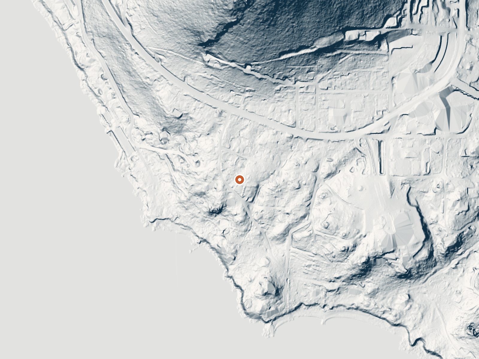 LiDAR bare-earth view of the same ground around Brockway Hot Springs