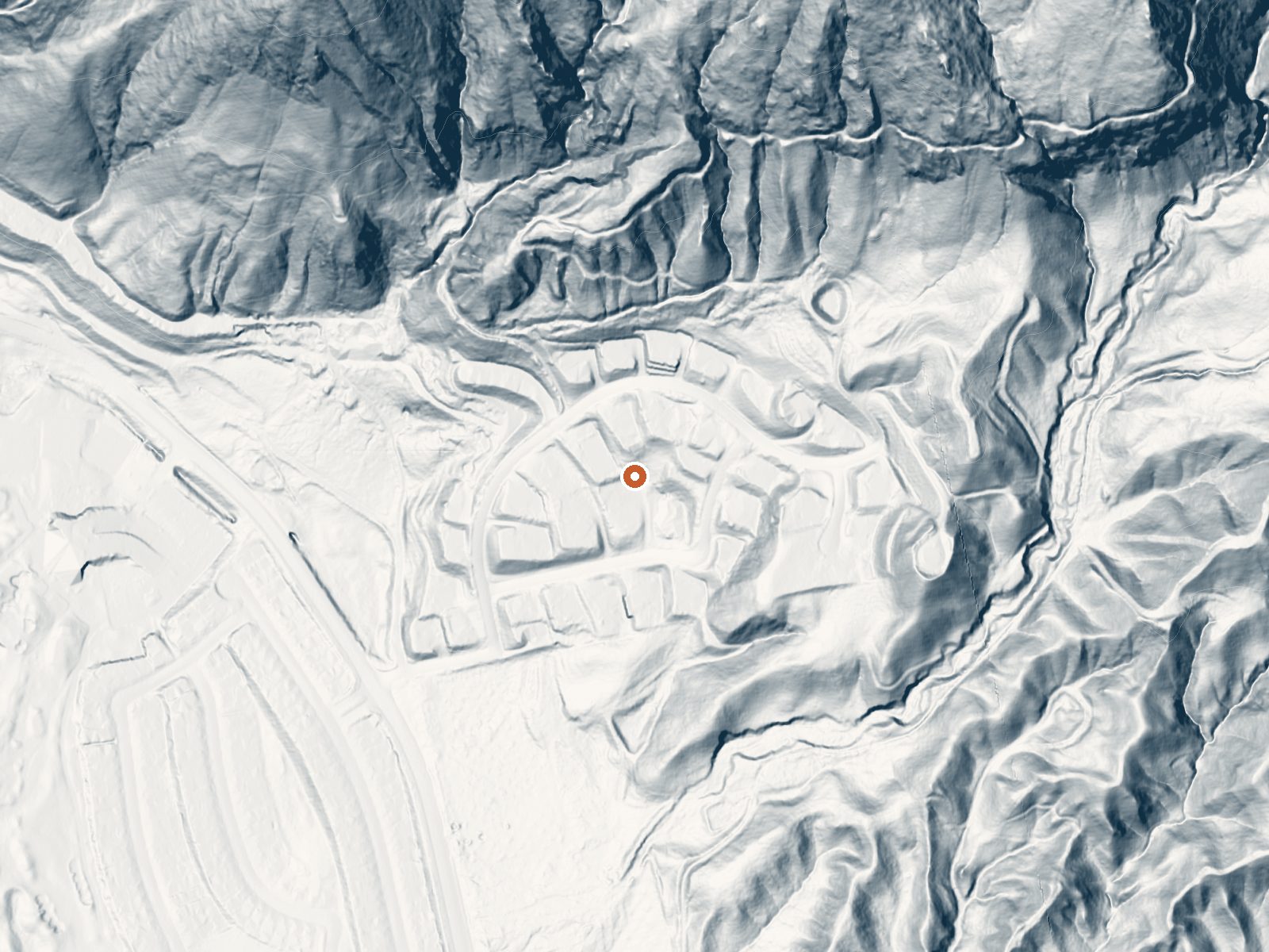 LiDAR bare-earth view of the same ground around Soboda Hot Springs