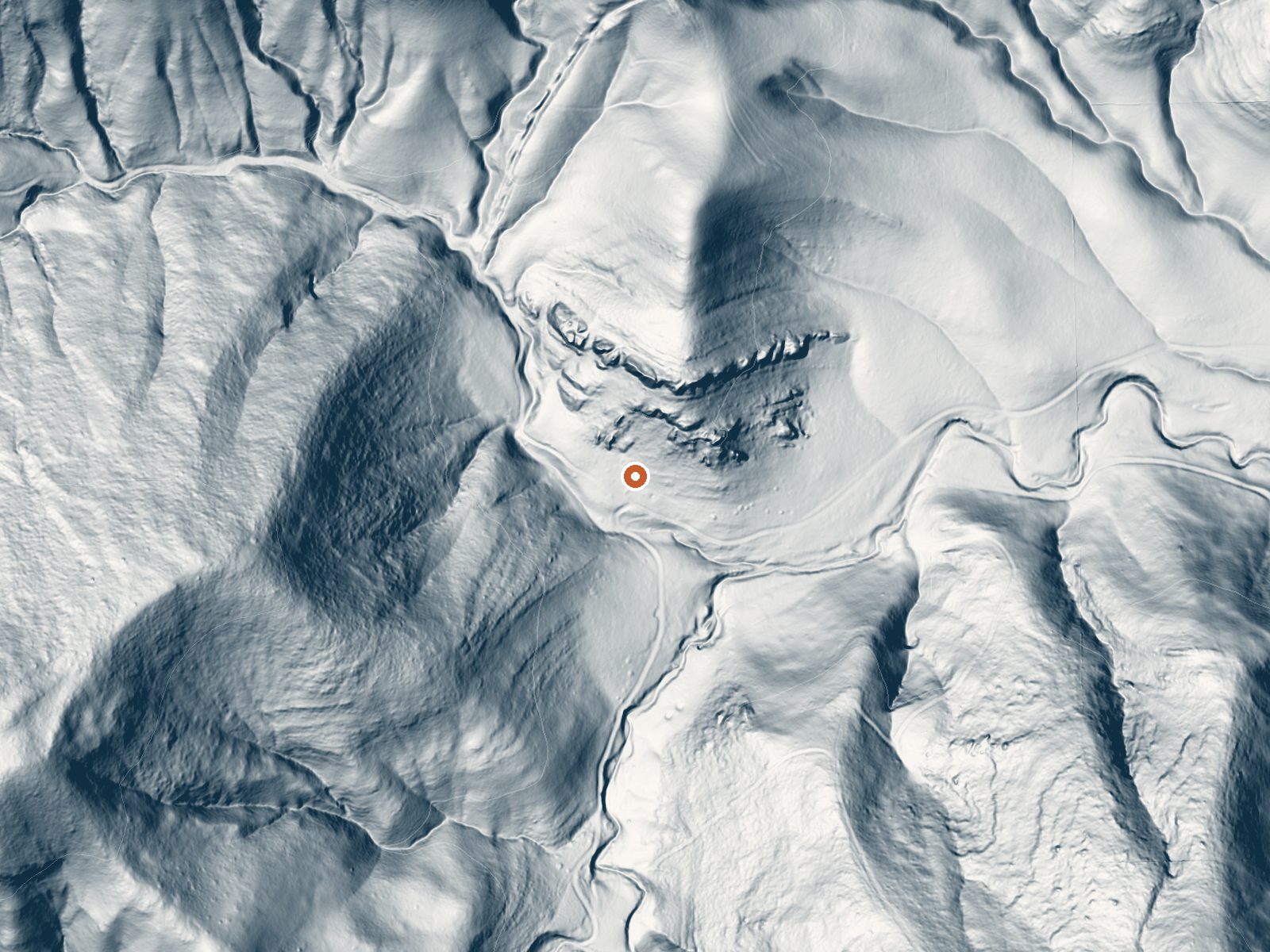 LiDAR bare-earth view of the same ground around Mize Spring