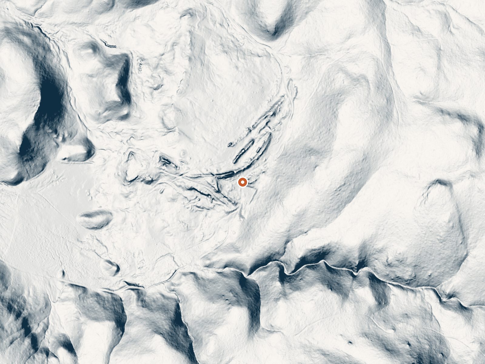 LiDAR bare-earth view of the same ground around Travertine Hot Springs