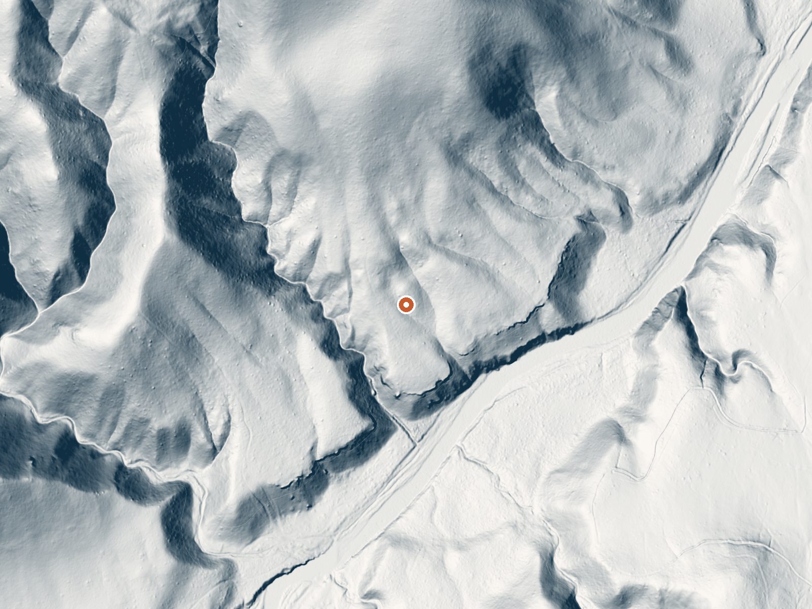 LiDAR bare-earth view of the same ground around the spring
