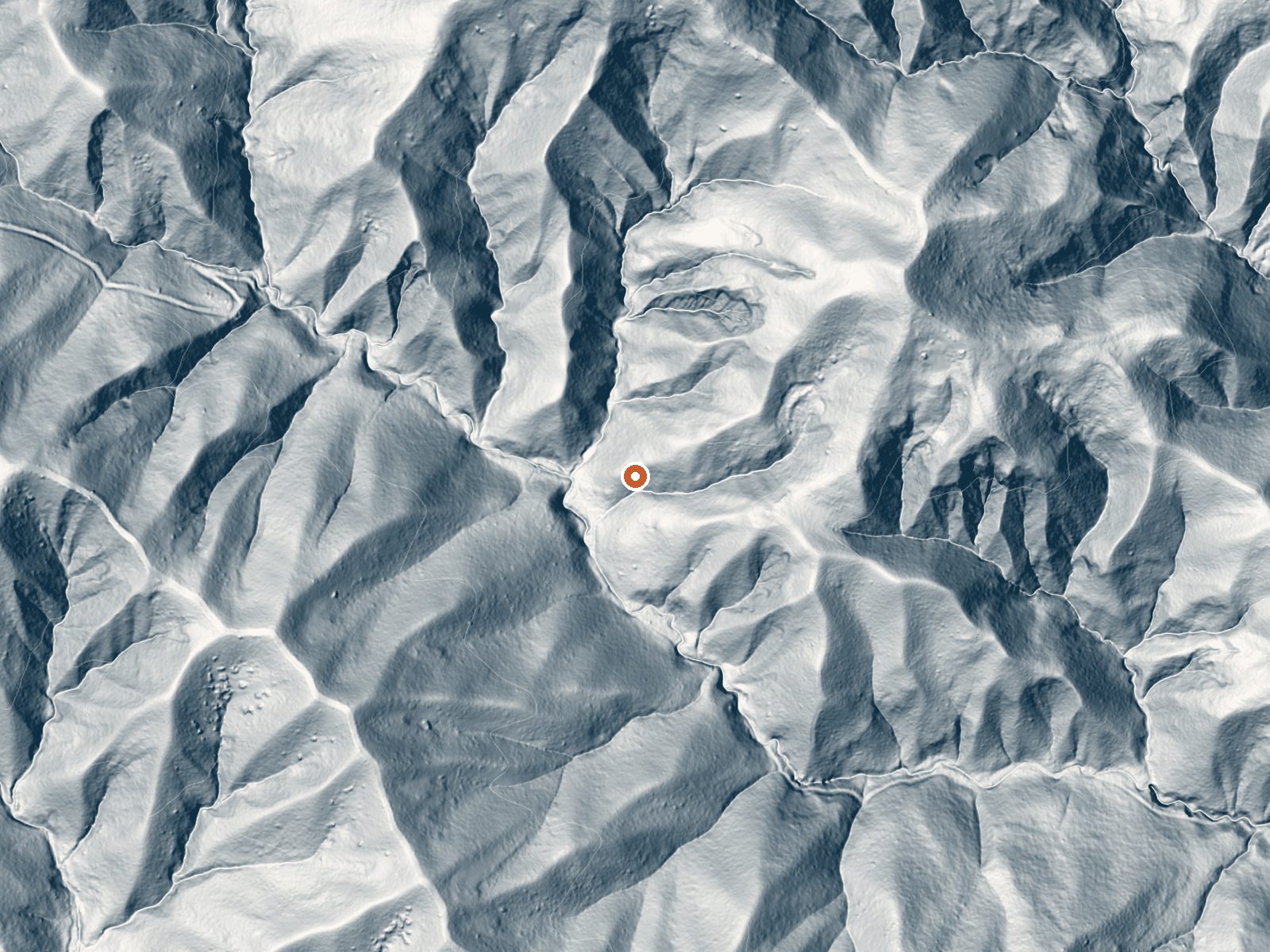 LiDAR bare-earth view of the same ground around Soda Spring In Cache Formation