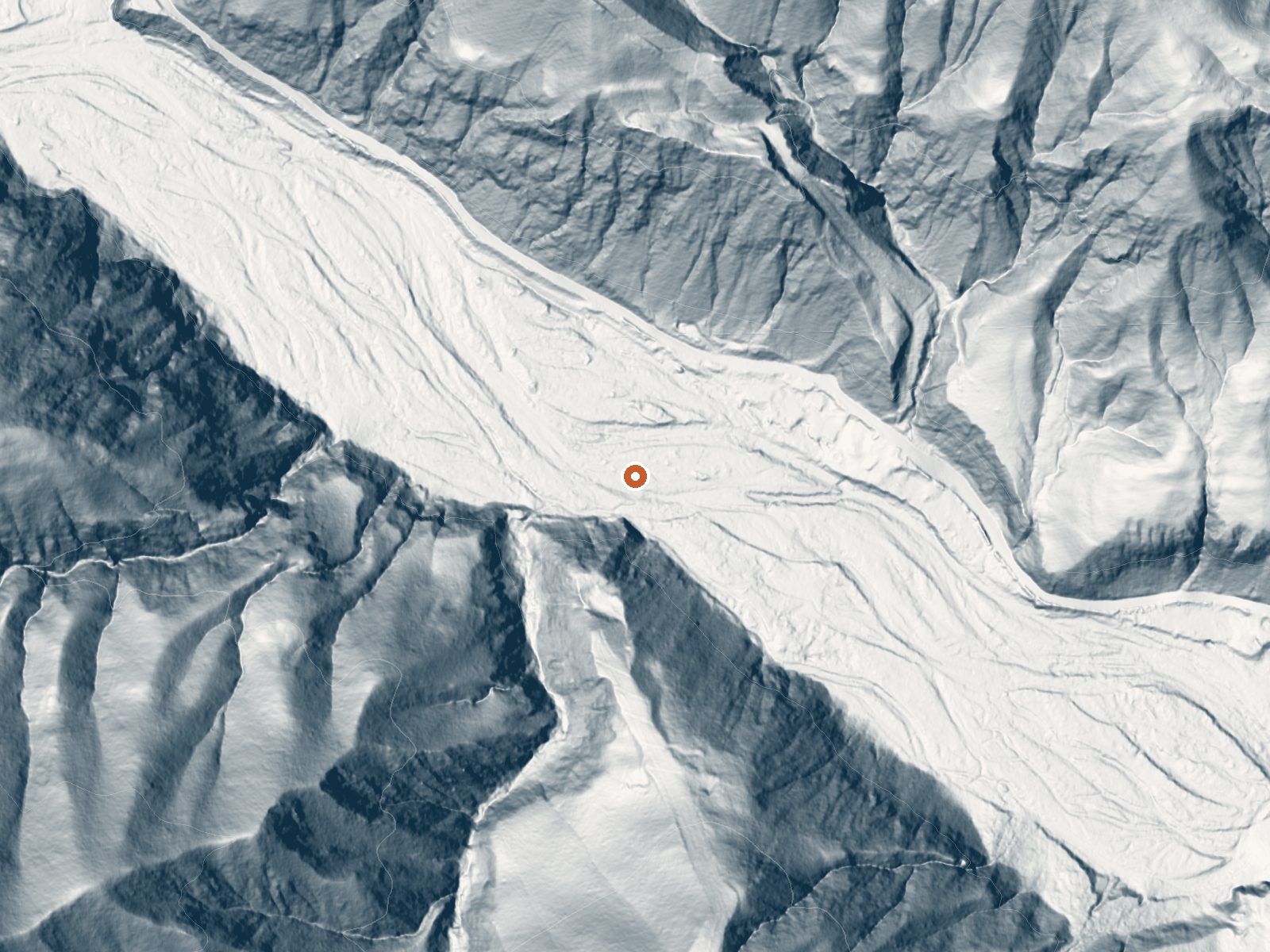 LiDAR bare-earth view of the same ground around Stingleys Hot Springs