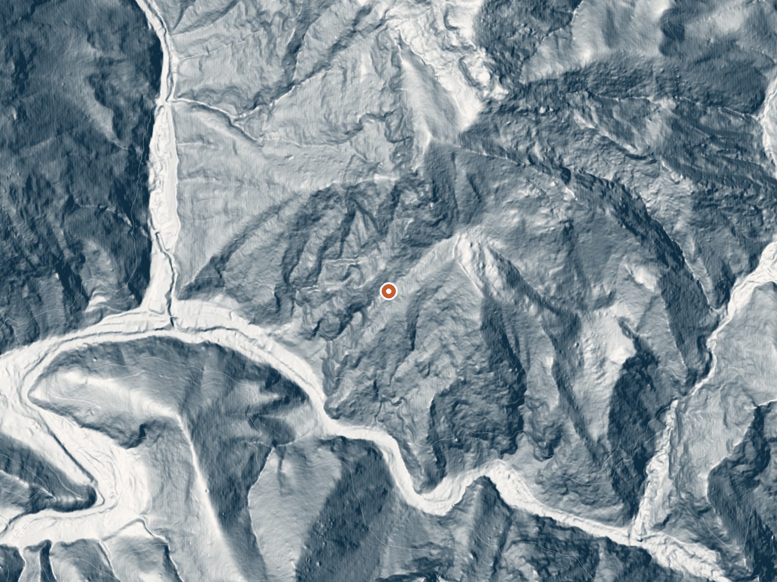 LiDAR bare-earth view of the same ground around Tassajara Hot Springs