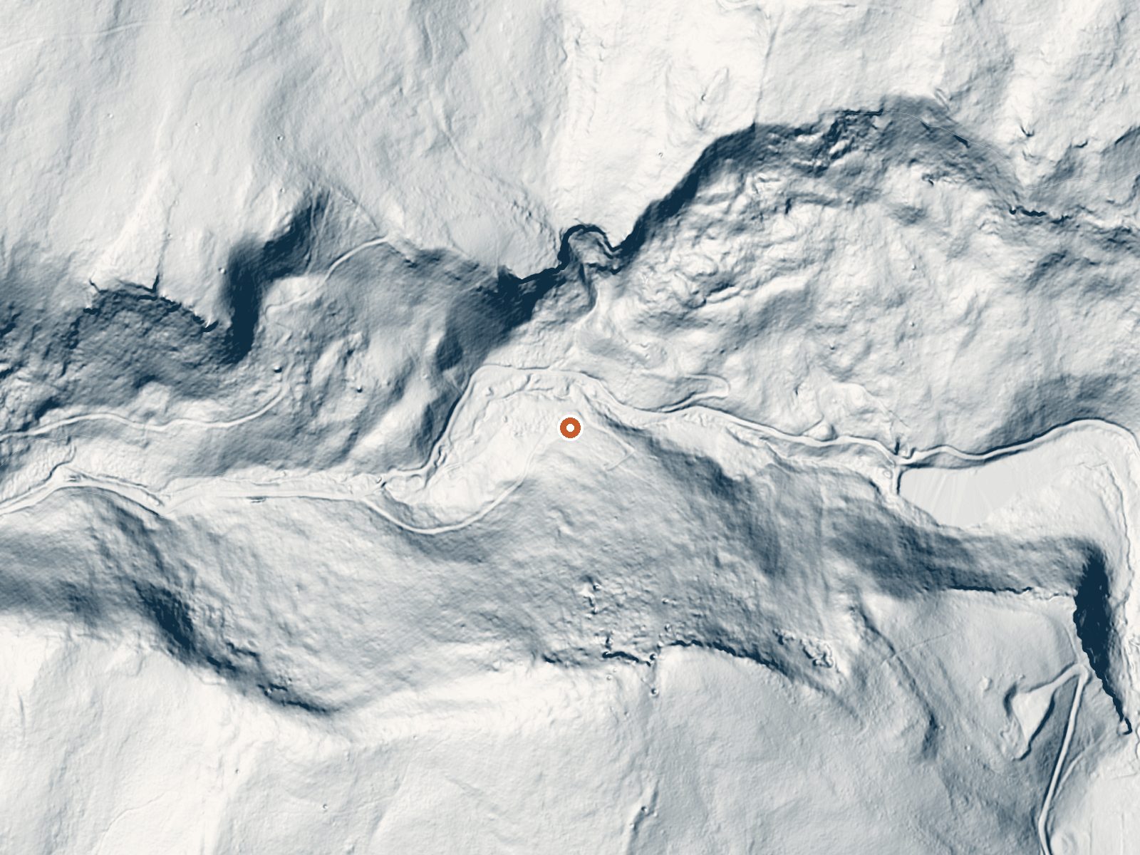 LiDAR bare-earth view of the same ground around Lower Waunita Hot Springs