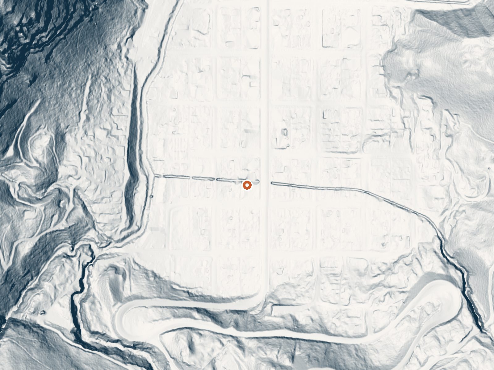 LiDAR bare-earth view of the same ground around Ouray Hot Springs