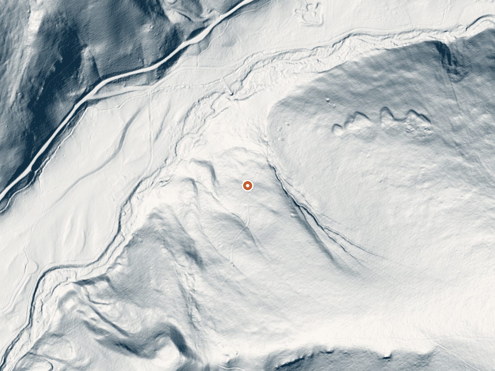 LiDAR bare-earth view of the same ground around Ranger Hot Spring