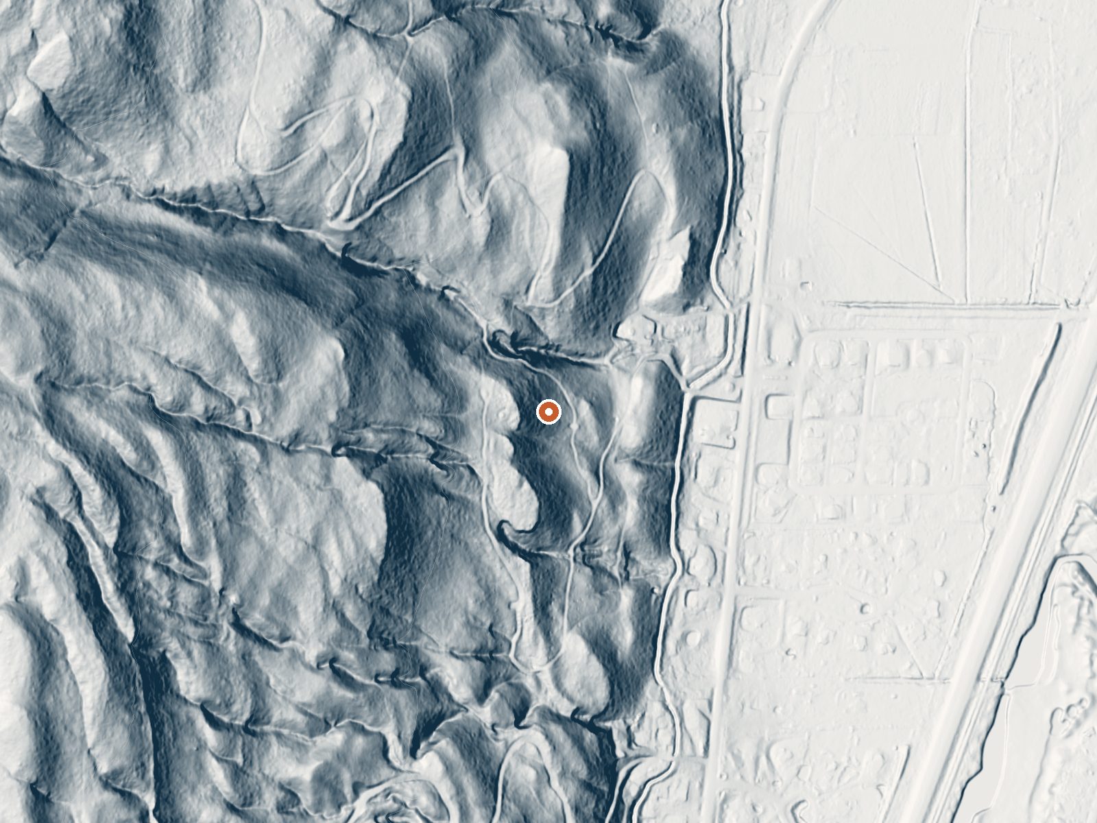 LiDAR bare-earth view of the same ground around Tripp Hot Springs