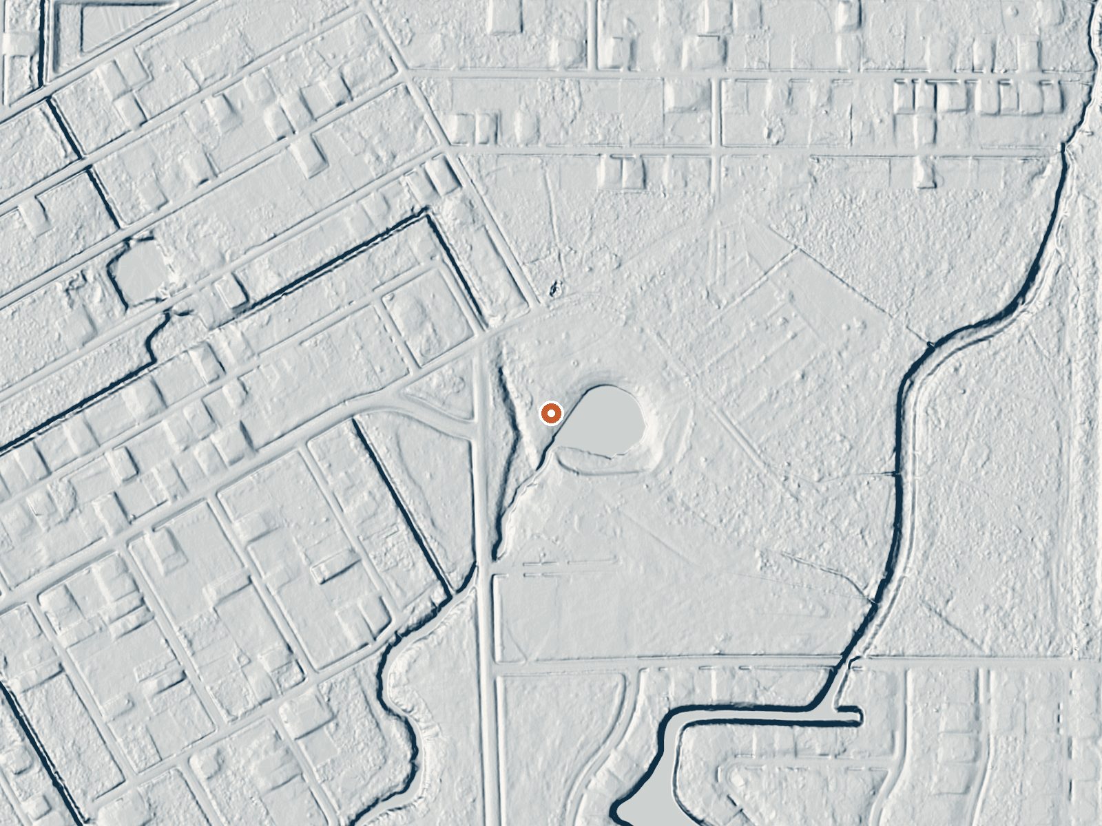 LiDAR bare-earth view of the same ground around Warm Mineral Springs (Big Salt Spr)