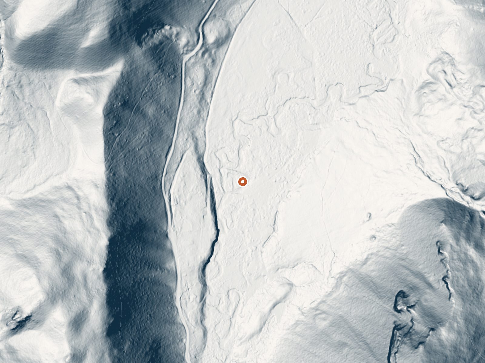 LiDAR bare-earth view of the same ground around Cement Creek Hot Spring