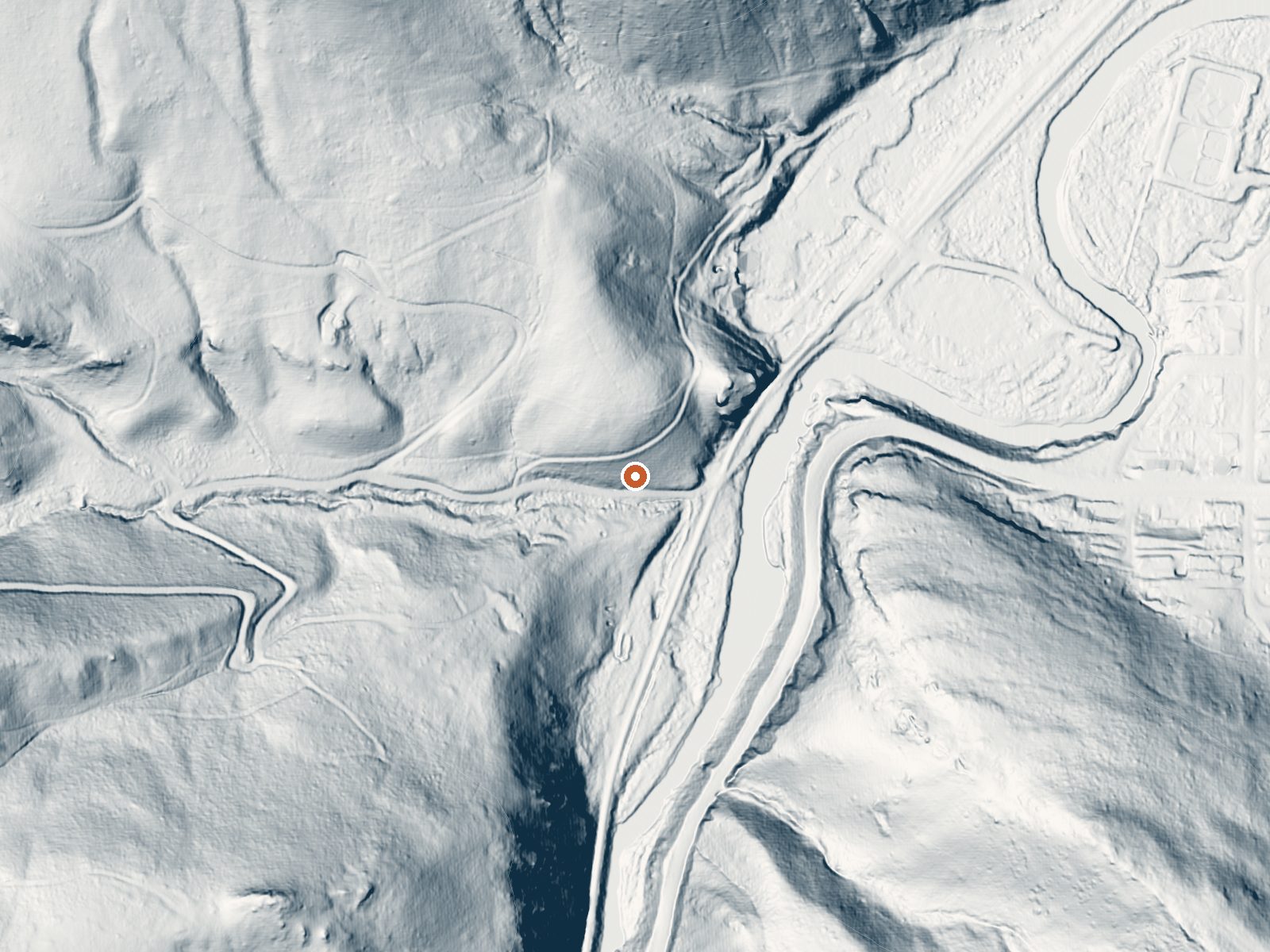 LiDAR bare-earth view of the same ground around Hot Sulphur Springs