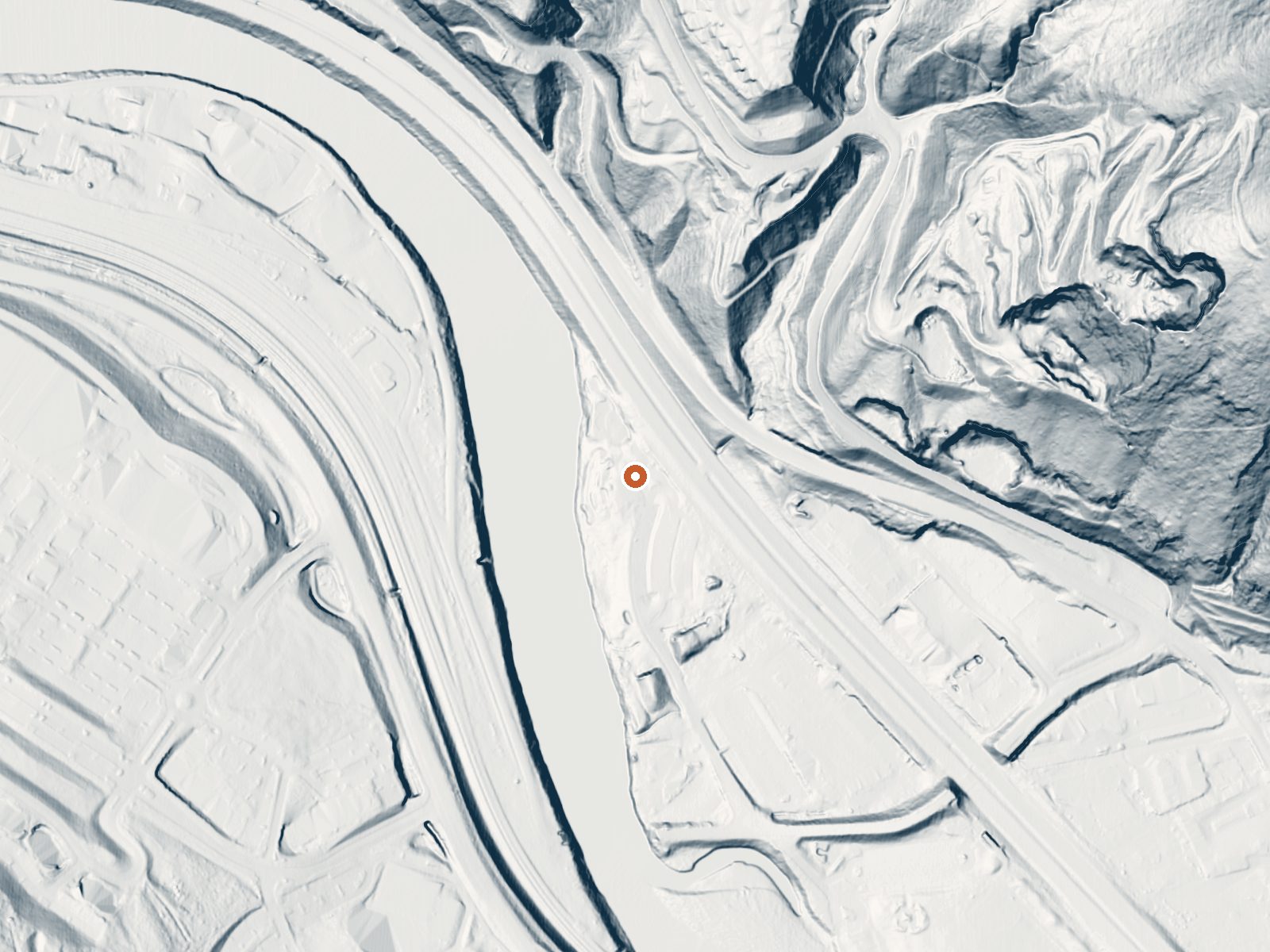 LiDAR bare-earth view of the same ground around Iron Mountain Hot Springs