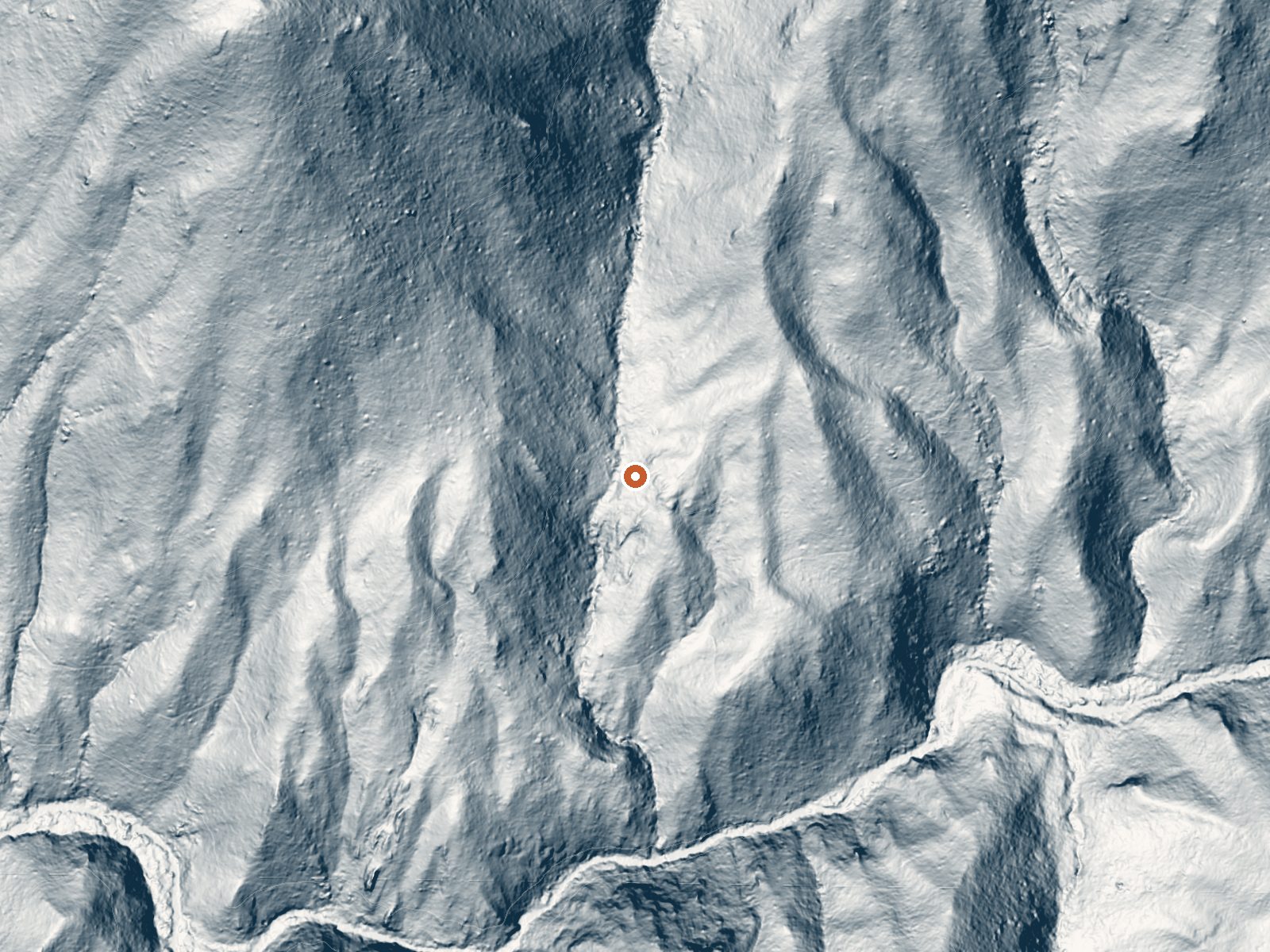 LiDAR bare-earth view of the same ground around Bull Creek Hot Springs