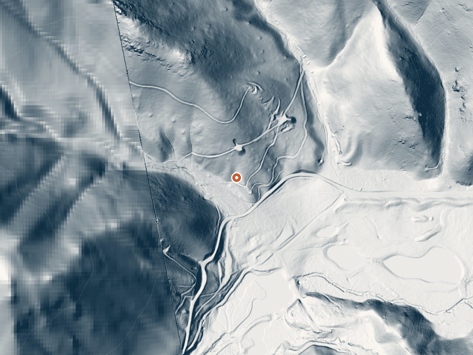 LiDAR bare-earth view of the same ground around Clarendon Hot Springs