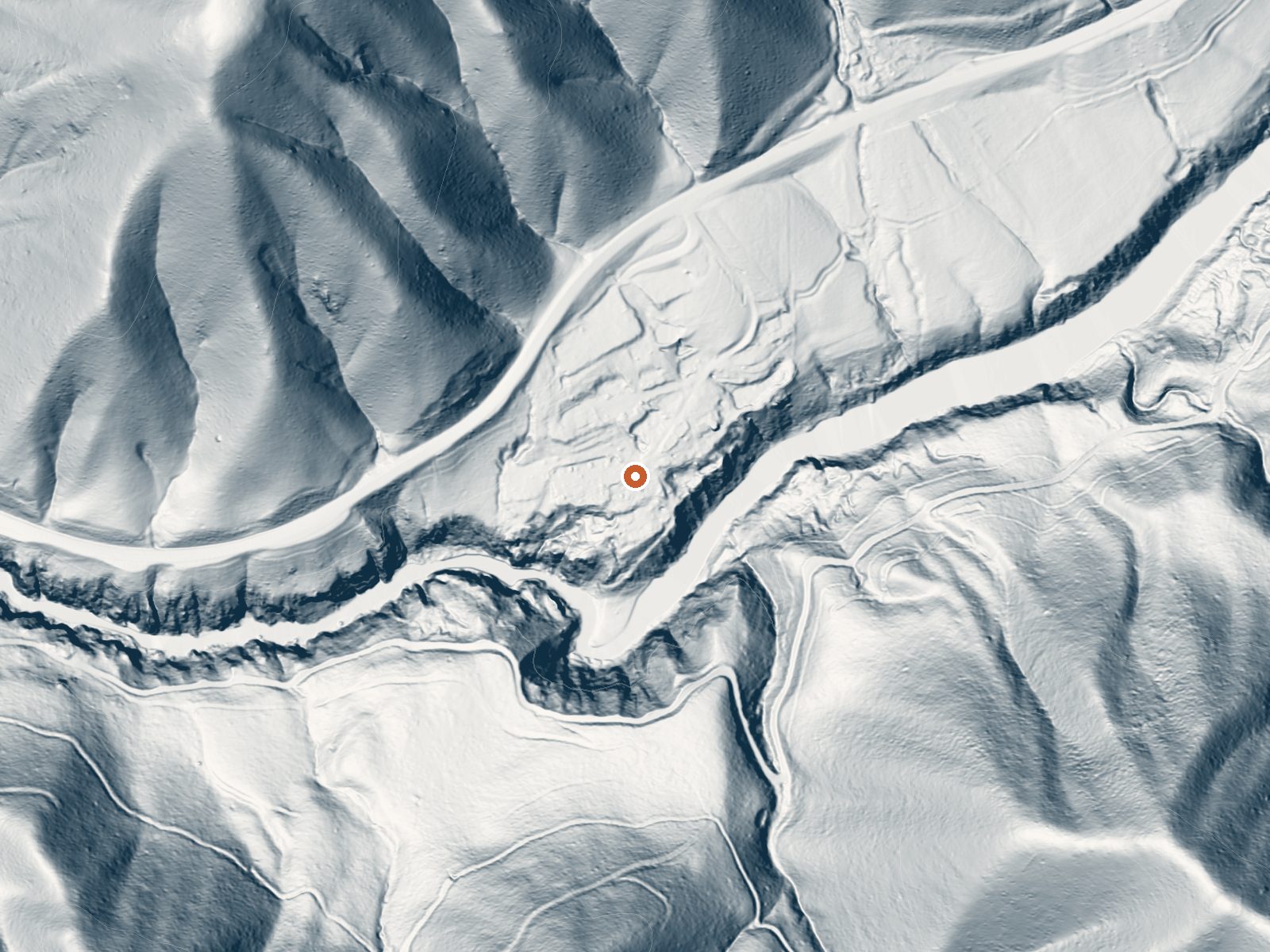 LiDAR bare-earth view of the same ground around Corder Hot Spring