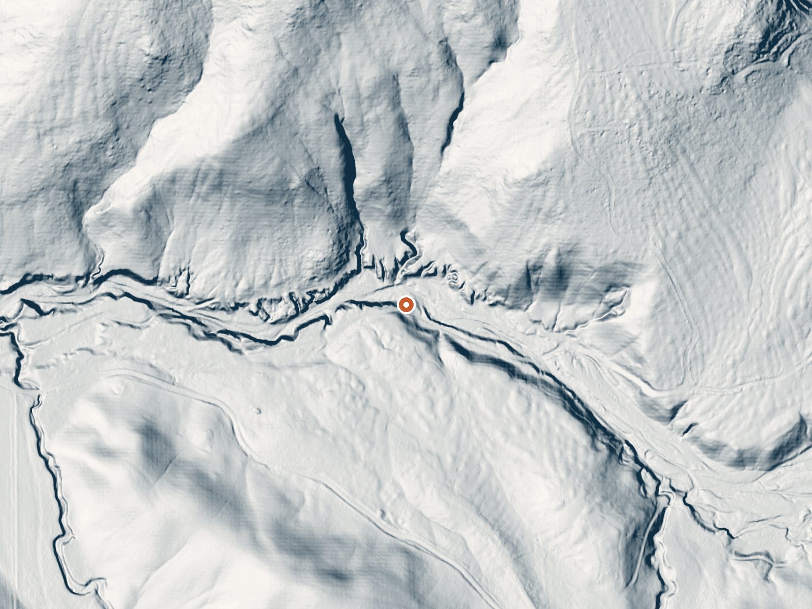 LiDAR bare-earth view of the same ground around Cove Creek Hot Spring
