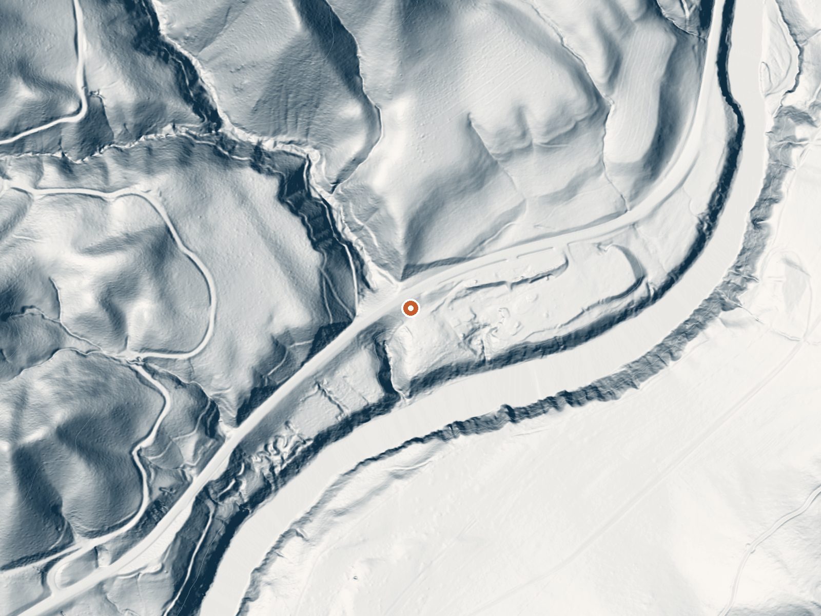 LiDAR bare-earth view of the same ground around Danskin Creek Hot Spring