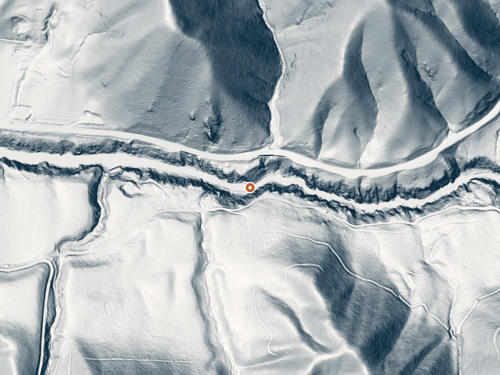LiDAR bare-earth view of the same ground around Donlay Ranch Hot Spring